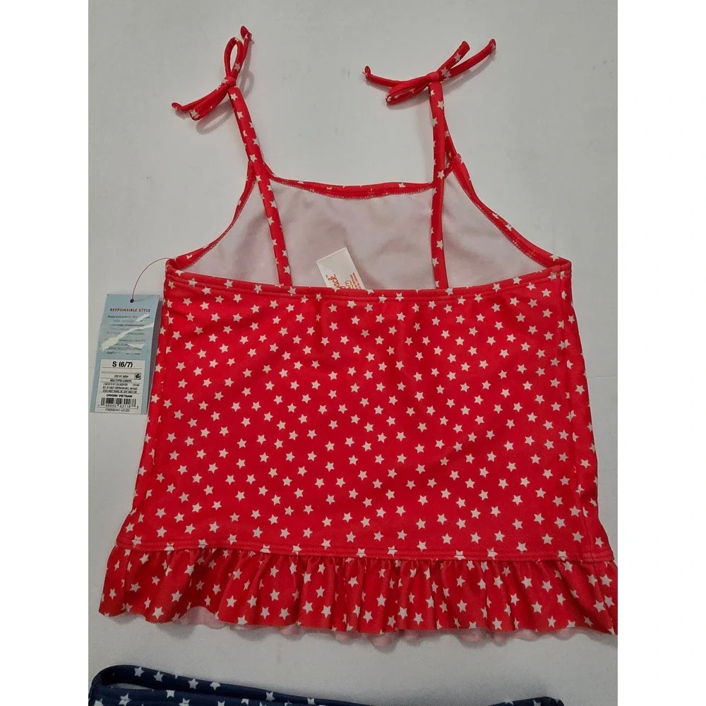 Cat & Jack Girls Red White Blue Star Tankini Swimsuit Set S 6/7 NWT